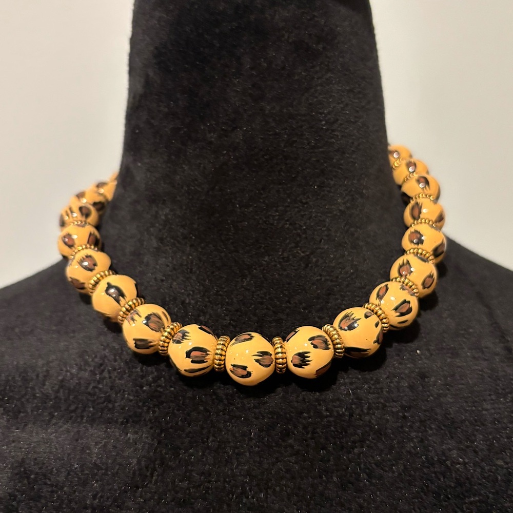 Angela Moore Leopard Print Hand Painted Beaded Necklace